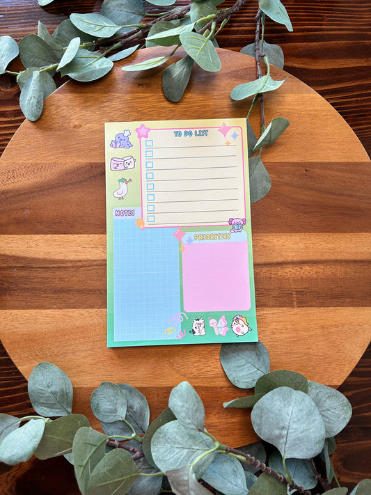 Cute Notepad, Kawaii Animal Notepad, Yellow and Green Notepad, Desk Planner, Cute Stationery Planner, To Do List Stationery, Notepad Planner