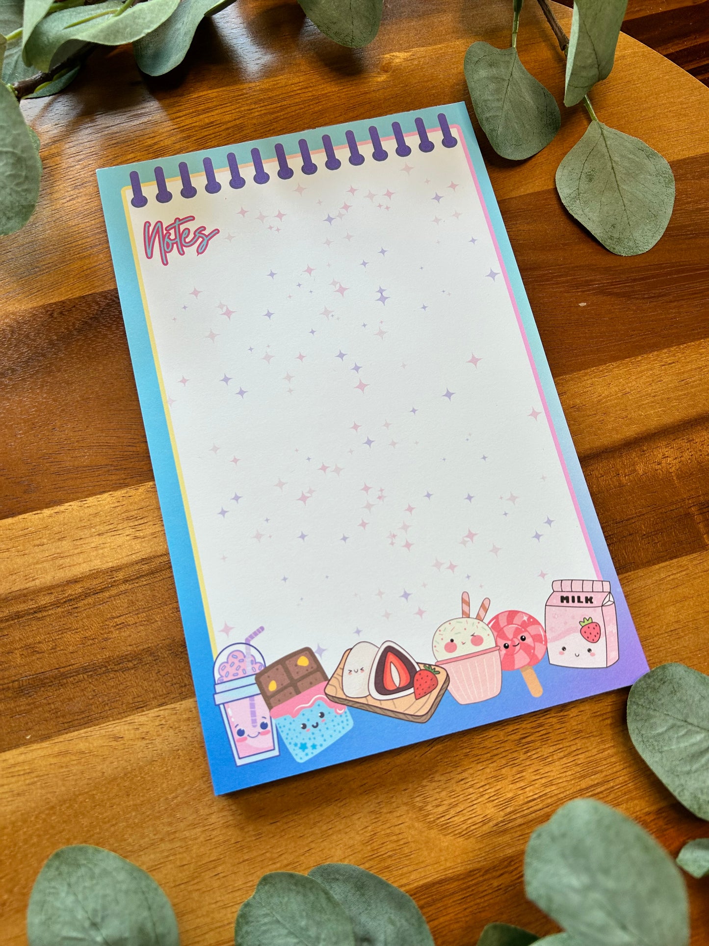 Kawaii Desserts Notepad, Ice Cream Notepad, Cute Notepad, Watercolor Background Notepad, Blue Sunset Notepad, Cute Notepad, Desserts Notepad