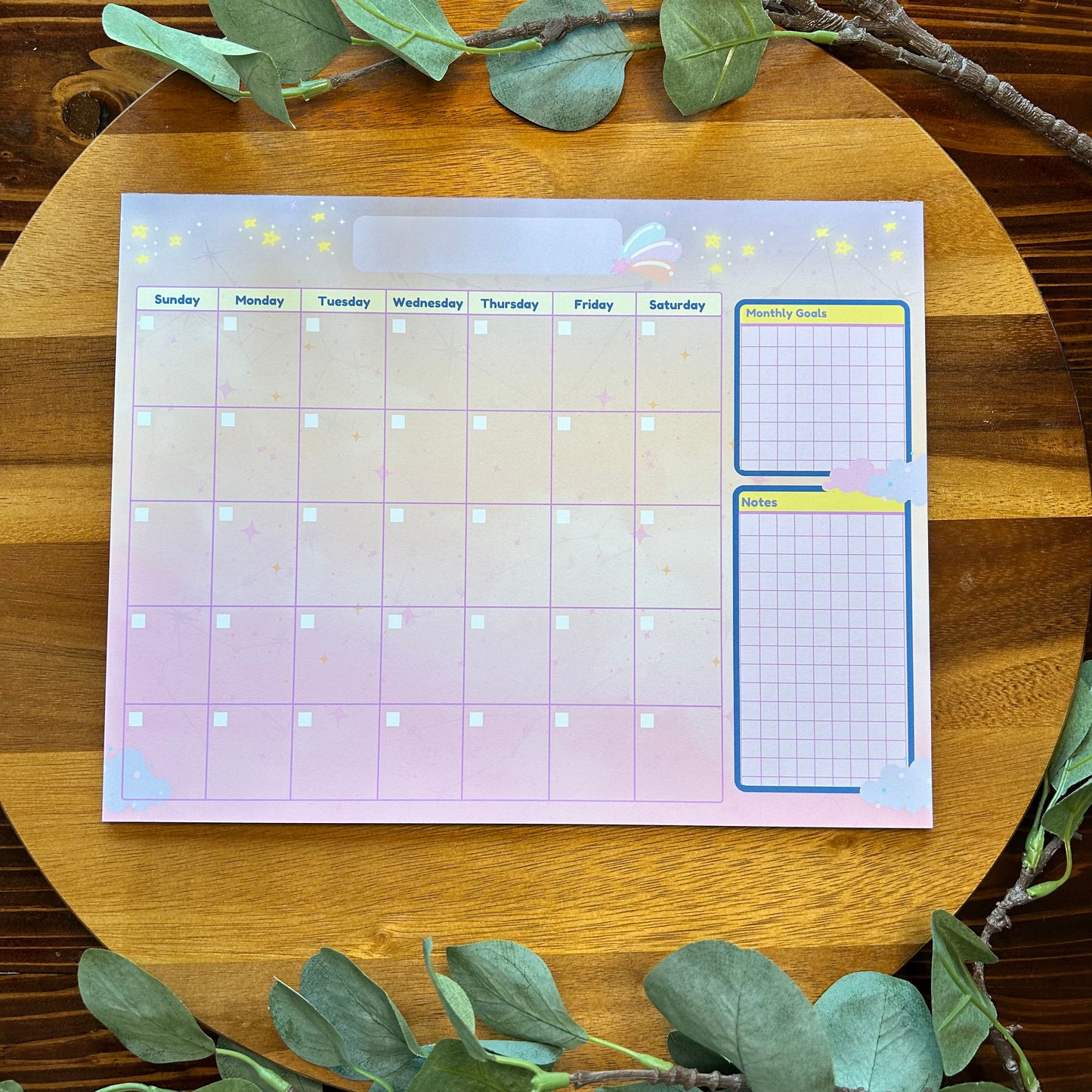 Undated Calendar, Whimsical Calendar, Dreamy Design Calendar, Cute Calendar, Monthly Calendar, Desk Calendar, Home Office Calendar,