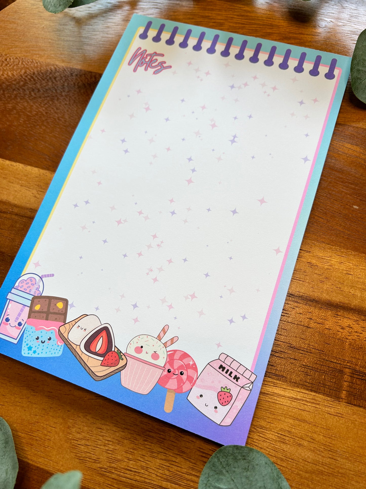 Kawaii Desserts Notepad, Ice Cream Notepad, Cute Notepad, Watercolor Background Notepad, Blue Sunset Notepad, Cute Notepad, Desserts Notepad