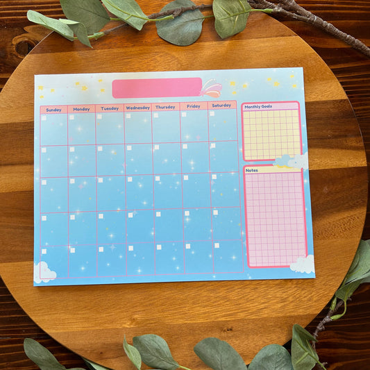 Undated Monthly Calendar, Cute Dreamy Calendar, Desk Calendar, Cotton Candy Blue Calendar, Home Office Calendar, Office Calendar, Blue Sky