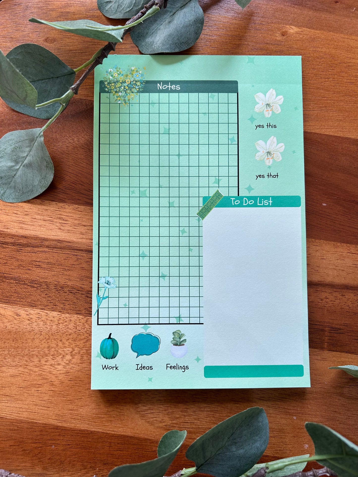 Green Garden Notepad, Cute Desk Planner, Cute Green To Do List Notepad, Cute Daily Planner, Cute Notepad, Kawaii NotePad, Plants Notepad