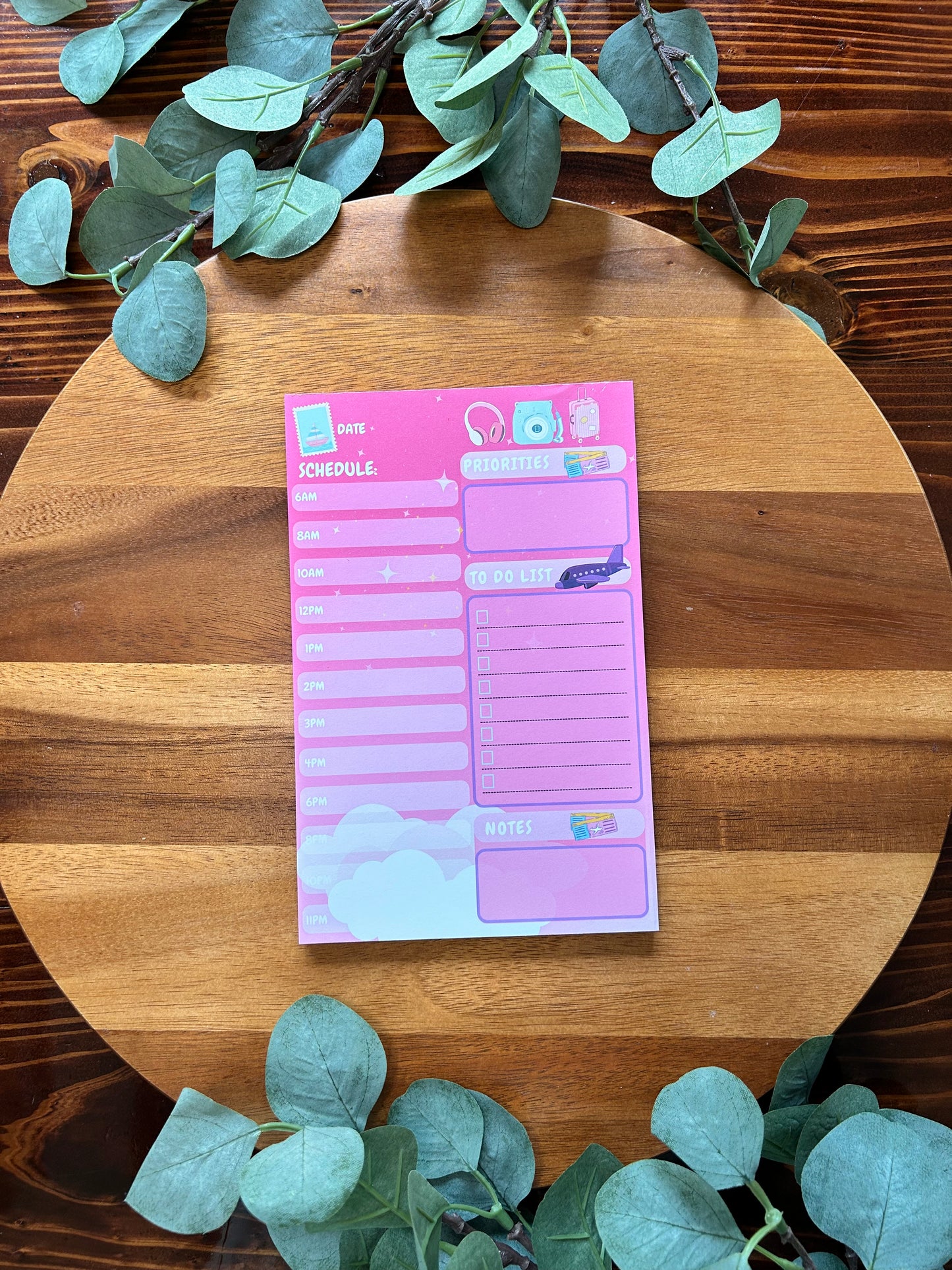 Pink Planner, Pink Travel Daily Planner, Kawaii Notepad, Travellers Themed Notepad, Pink Vacation Notepad, Travelling Theme Notepad,