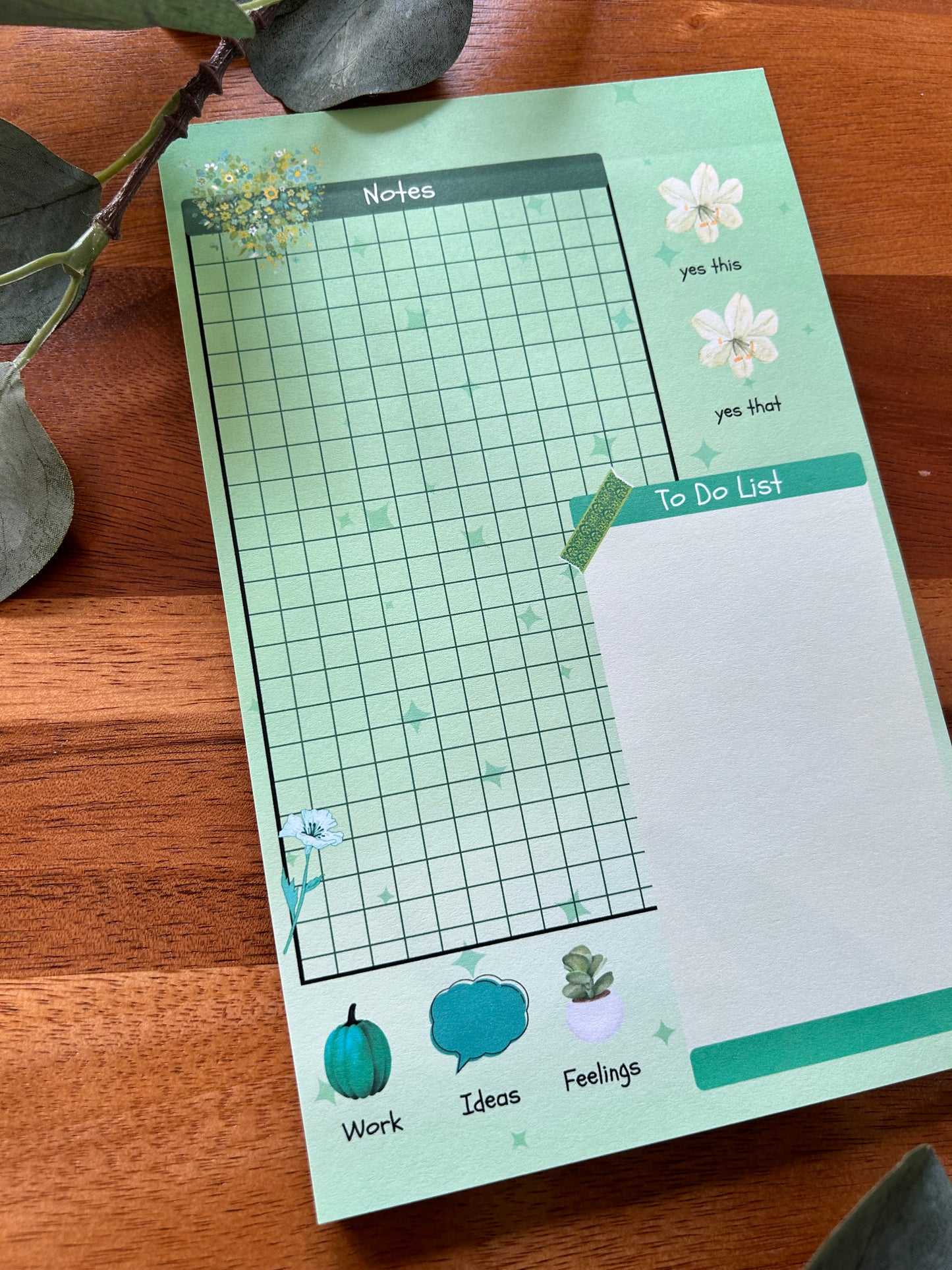 Green Garden Notepad, Cute Desk Planner, Cute Green To Do List Notepad, Cute Daily Planner, Cute Notepad, Kawaii NotePad, Plants Notepad